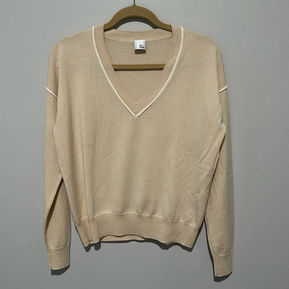 Iris & Ink Beige And Tan Piped 100% Wool Lightwei… - image 1